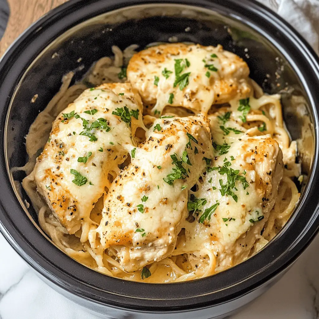 Enjoy a simple and delightful dinner with this 4 Ingredient Crockpot Garlic Parm Chicken! Made with tender chicken, zesty garlic, and rich parmesan, it's a hassle-free meal that's packed with flavor. Perfect for busy weeknights or gatherings. Save this pin for an easy recipe that's sure to impress your family and friends!
