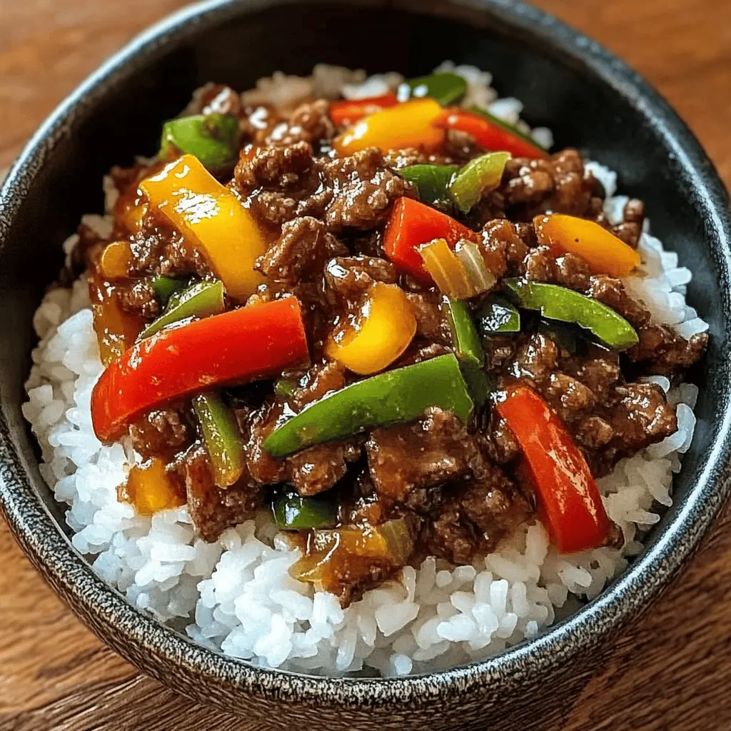Enjoy a hearty Beef and Pepper Rice Bowl that's packed with flavor and protein! This dish combines tender beef, vibrant bell peppers, and fluffy rice, making it perfect for a satisfying dinner. Quick to prepare and easy to customize, it's ideal for busy weeknights. Save this recipe for your next family meal or casual gathering!