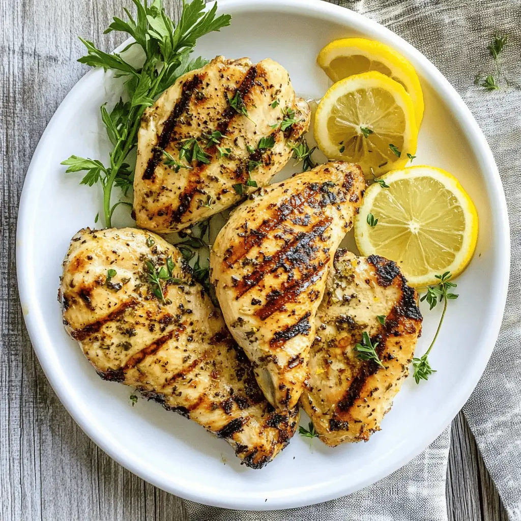 Juicy grilled lemon chicken infused with fresh herbs and zesty citrus flavors! Perfect for summer barbecues or a quick weeknight dinner, this recipe is simple yet bursting with deliciousness. Serve it with your favorite veggies or a fresh salad for a wholesome meal. Save this pin for your next cooking adventure!
