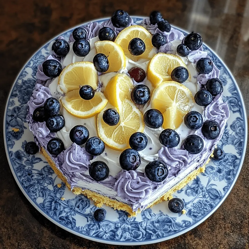 Treat yourself to this refreshing No-Bake Lemon Dazzling Blueberry Cream Cake! Made with zesty lemon, sweet blueberries, and a creamy layer, this dessert is perfect for any occasion. It's quick to prepare and sure to impress your family and friends. Save this recipe for a delightful summer treat or a special celebration!