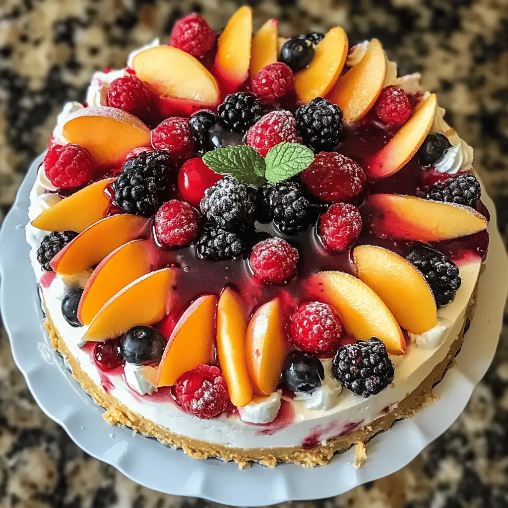 Brighten up your summer days with this delightful Summer Berry and Peach Cheesecake! This no-bake dessert features a creamy cheesecake filling layered with luscious peaches and mixed berries, making it the perfect sweet treat for any gathering. Save this recipe for your next picnic or backyard barbecue – it’s sure to impress your friends and family!