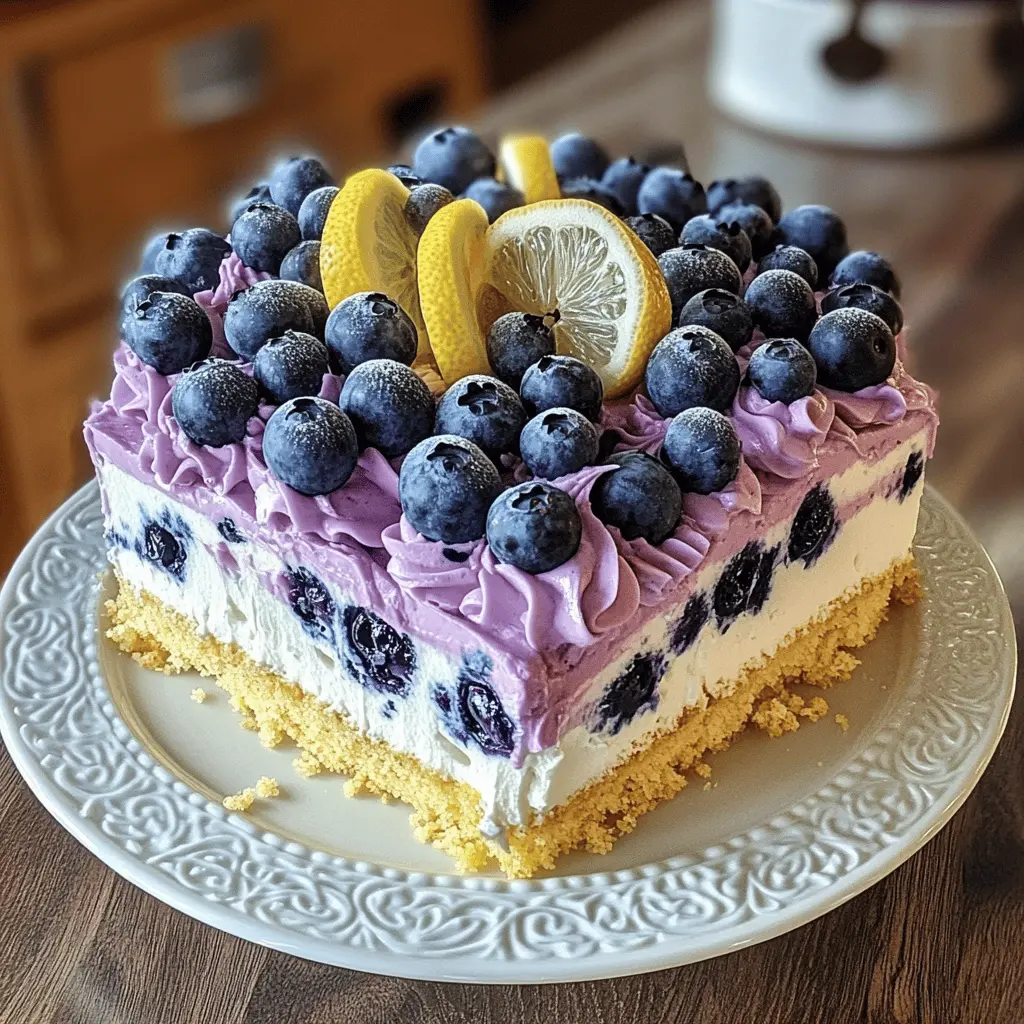 Easy No-Bake Lemon Blueberry Cream Cake