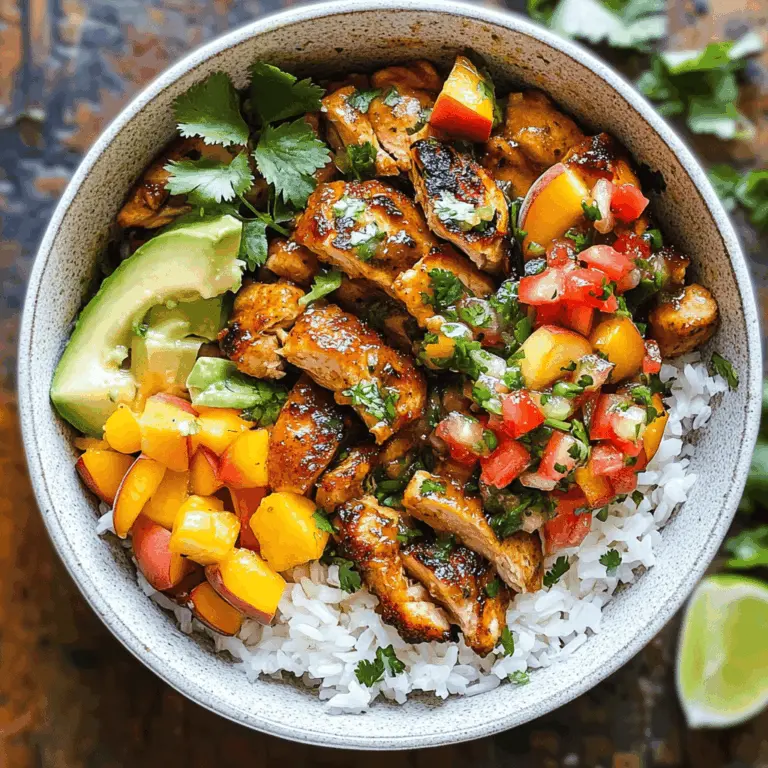 Easy Cilantro Lime Chicken Bowls with Fresh Peach Salsa