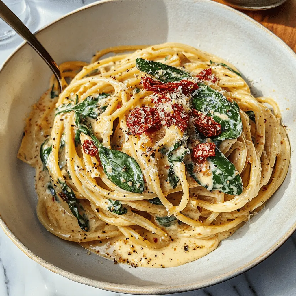 Creamy Sun-Dried Tomato Spaghetti with Spinach