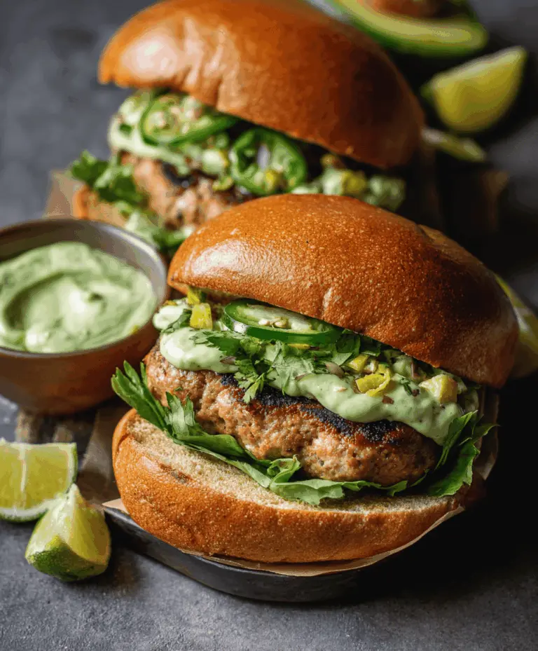 Honey Jalapeño Turkey Burgers with Creamy Avocado Sauce