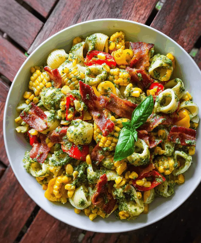 Easy Corn Pasta Salad with Bacon and Creamy Pesto