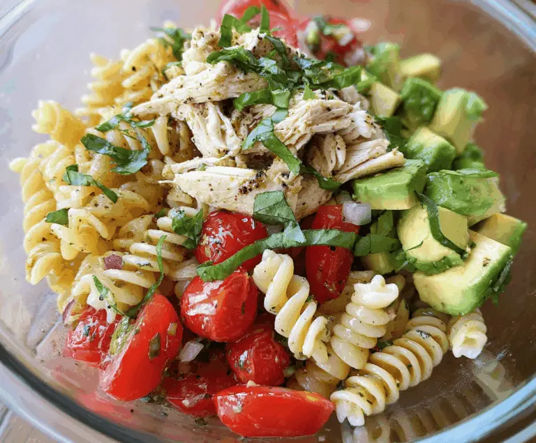Easy Healthy Chicken Pasta Salad with Avocado and Tomato