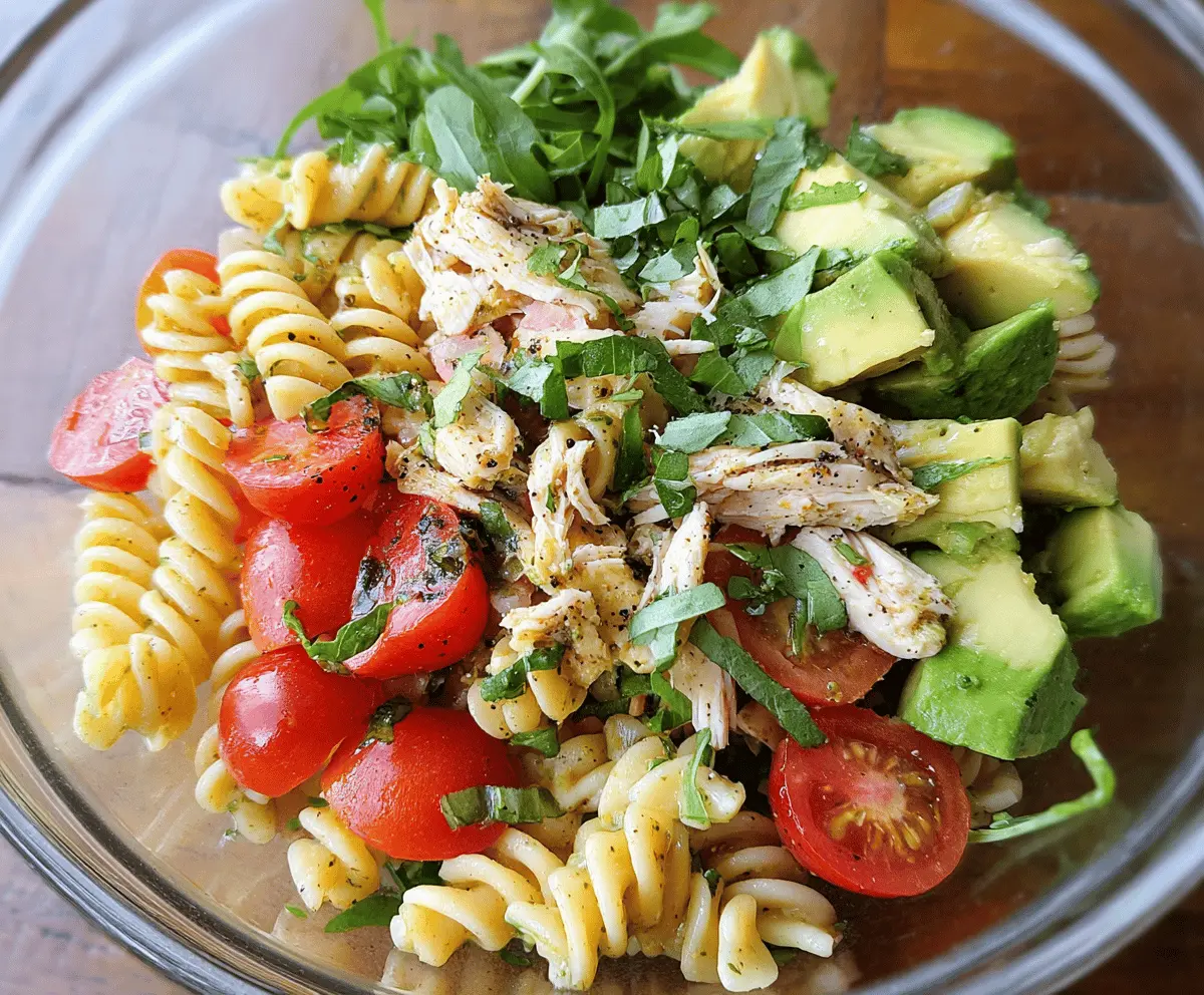 Easy Healthy Chicken Pasta Salad with Avocado and Tomato
