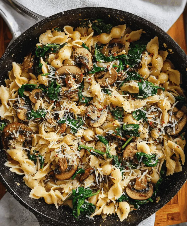 Cheesy Parmesan Spinach Mushroom Pasta Skillet
