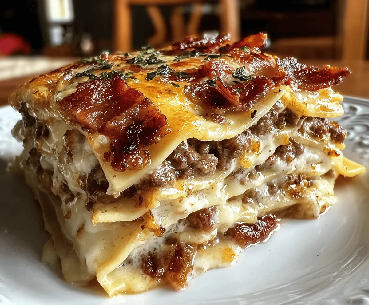 Cheesy Garlic Bacon Burger Lasagna Recipe