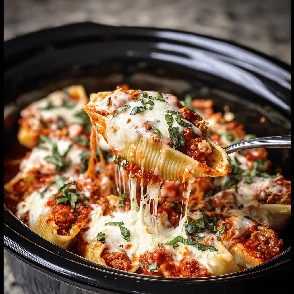 Easy Slow Cooker Stuffed Shells with Meat