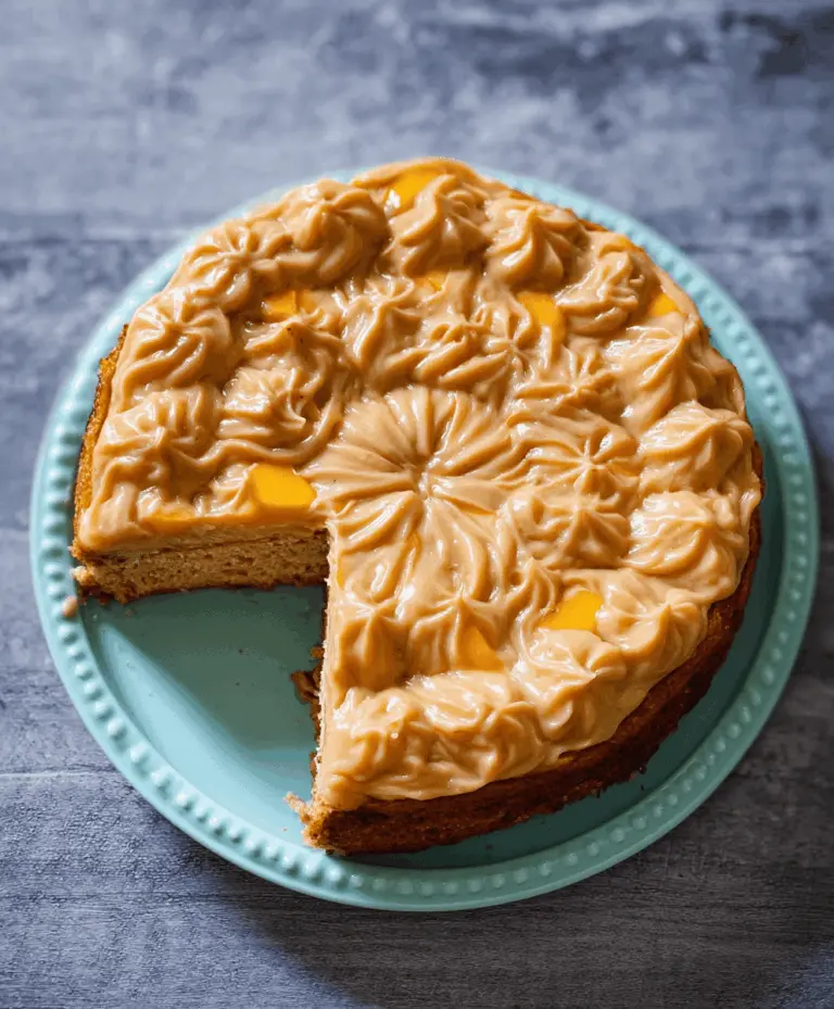 Moist Peach Cake with Brown Sugar Frosting