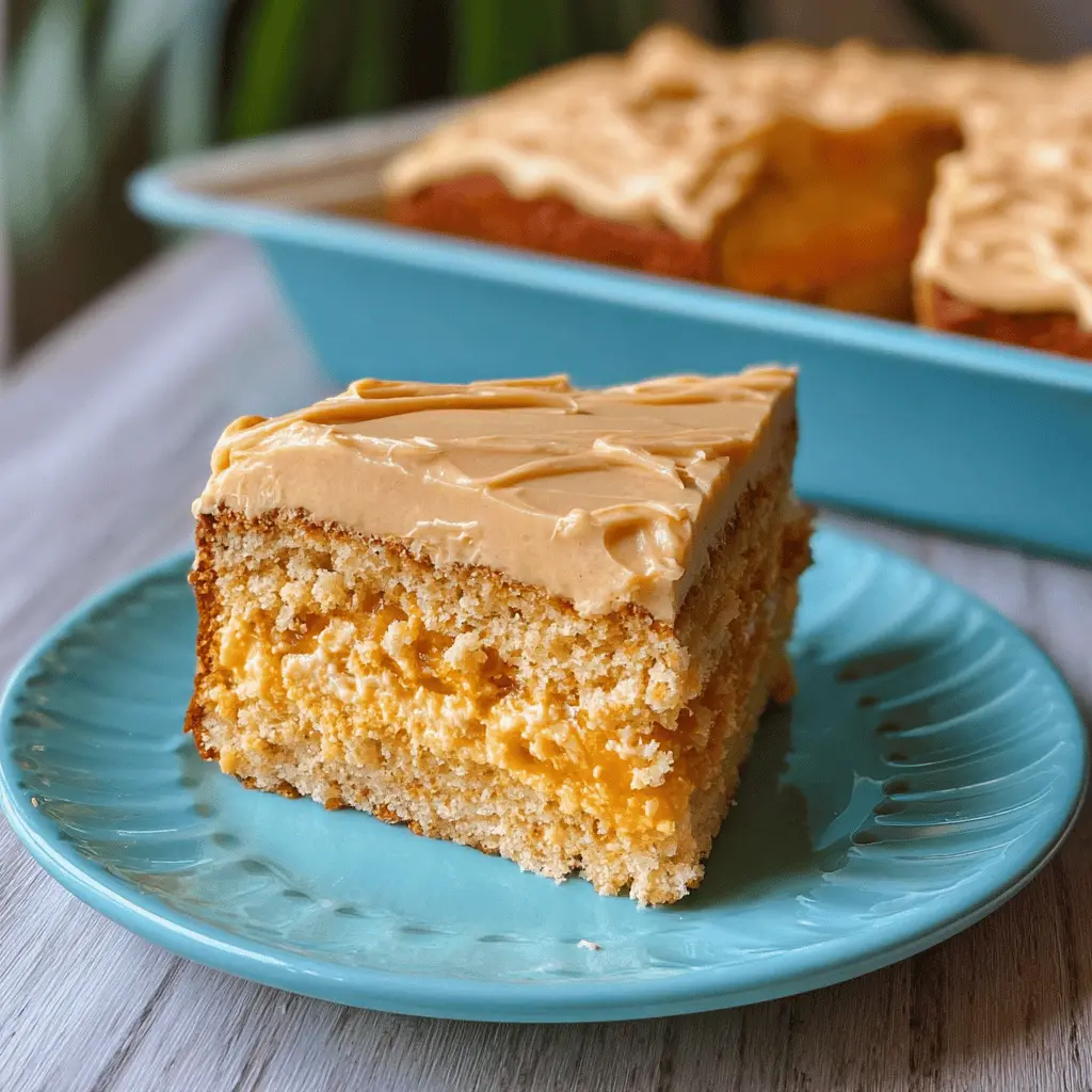 Moist Peach Cake with Brown Sugar Frosting