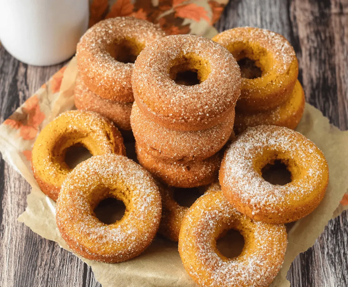 Delicious baked pumpkin cake donuts topped with cinnamon glaze and festive sprinkles, perfect for fall treats
