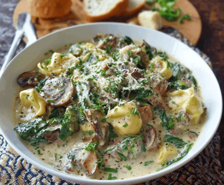Creamy Tortellini with Spinach and Mushrooms