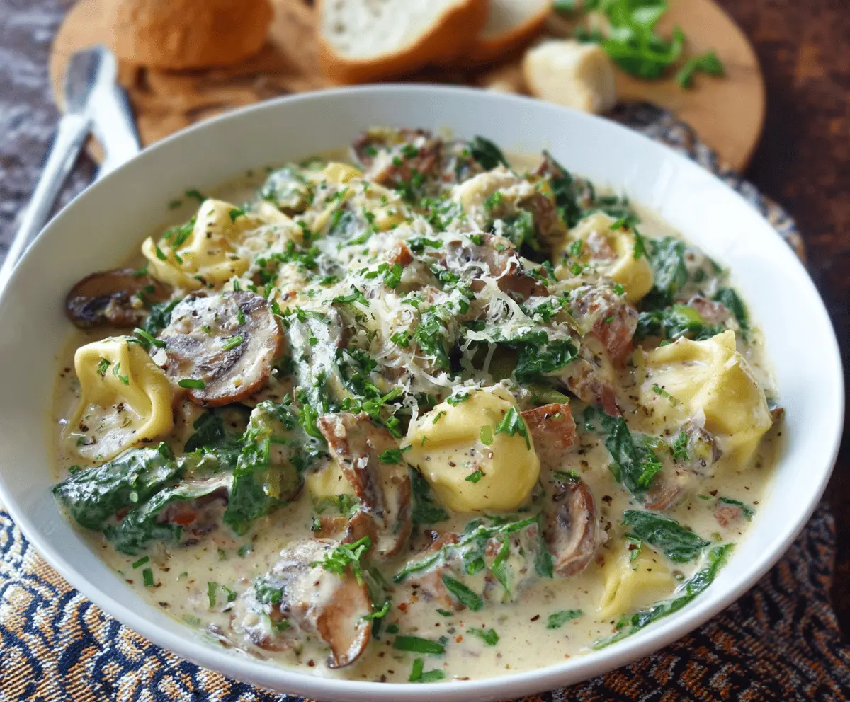 Creamy Tortellini with Spinach and Mushrooms