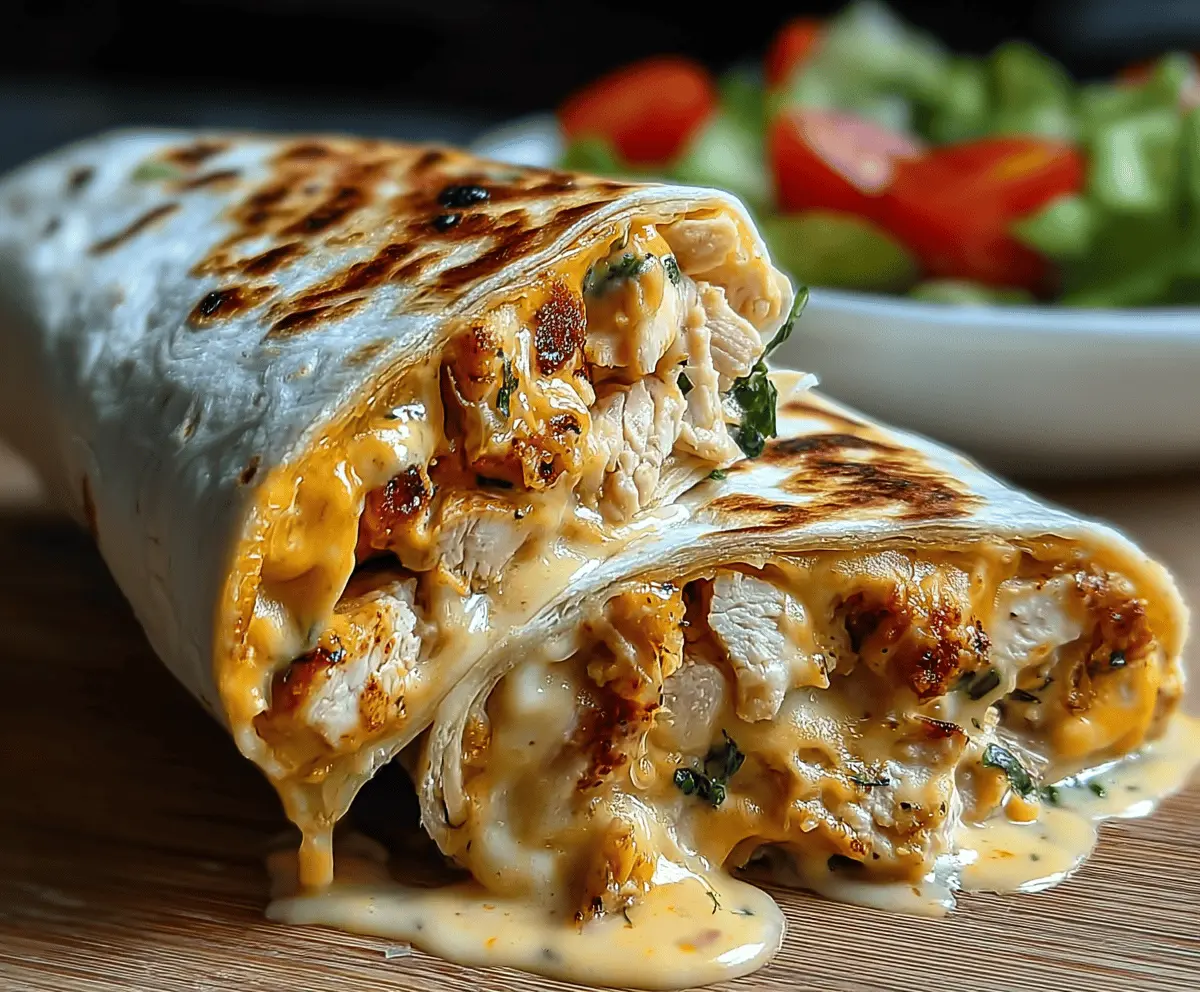 Ooey-Gooey Cheesy Garlic Chicken Wraps