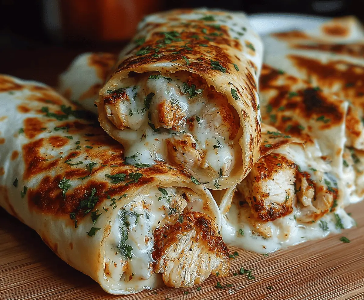 Ooey-Gooey Cheesy Garlic Chicken Wraps