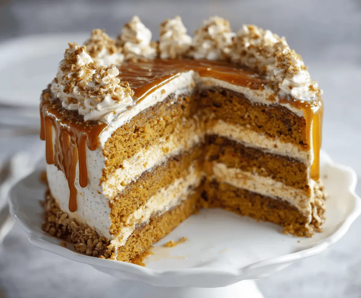 Delicious Pumpkin Spice Latte Cake topped with whipped cream and cinnamon, perfect for fall desserts and celebrations