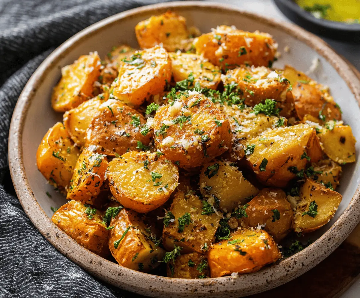 Roasted Sweet Potatoes with Garlic and Parmesan