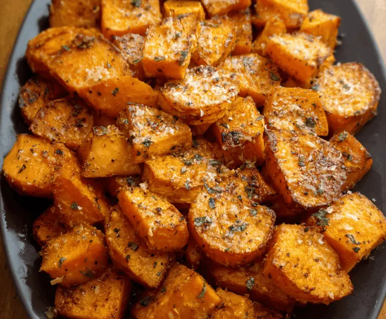Roasted Sweet Potatoes with Garlic and Parmesan