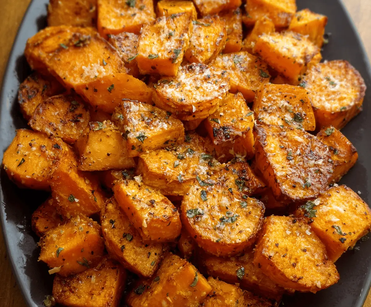 Roasted Sweet Potatoes with Garlic and Parmesan