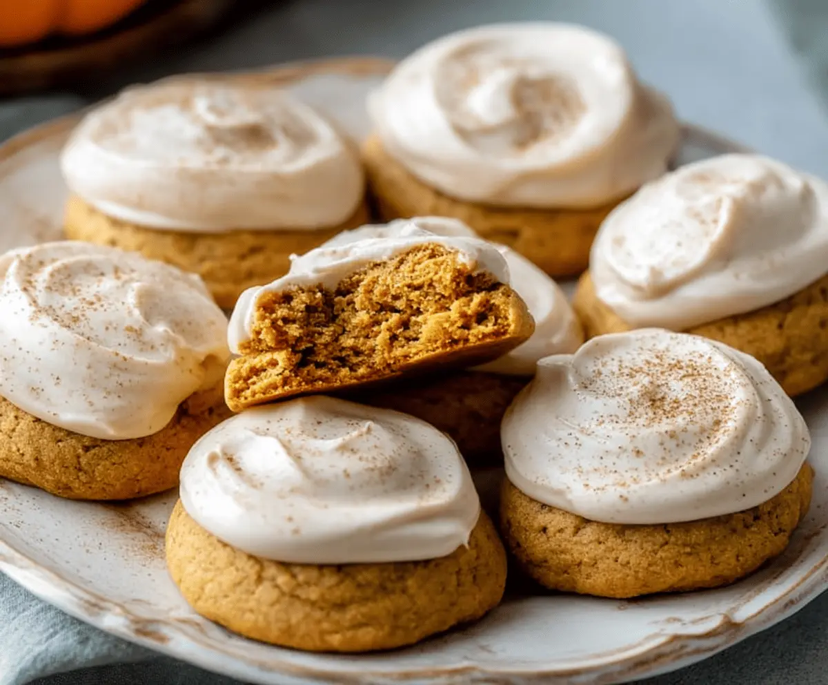 Soft Pumpkin Cookies with Cinnamon Frosting