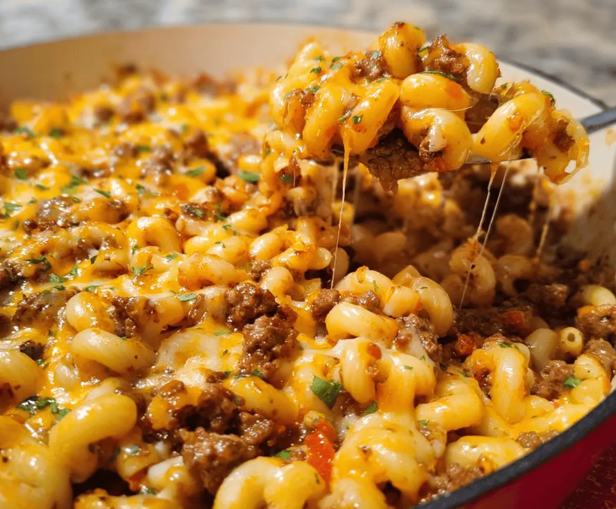 Delicious cheesy hamburger casserole bake with ground beef, melted cheese, and savory toppings, perfect for busy weeknight dinners