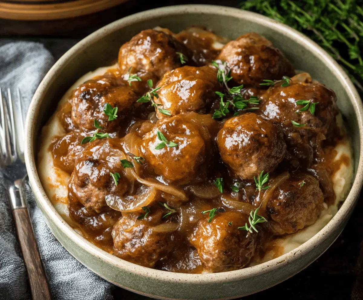 Easy Crockpot French Onion Meatballs Recipe