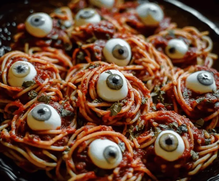 Bloody Spaghetti with Mozzarella Eyeballs (Halloween Pasta)