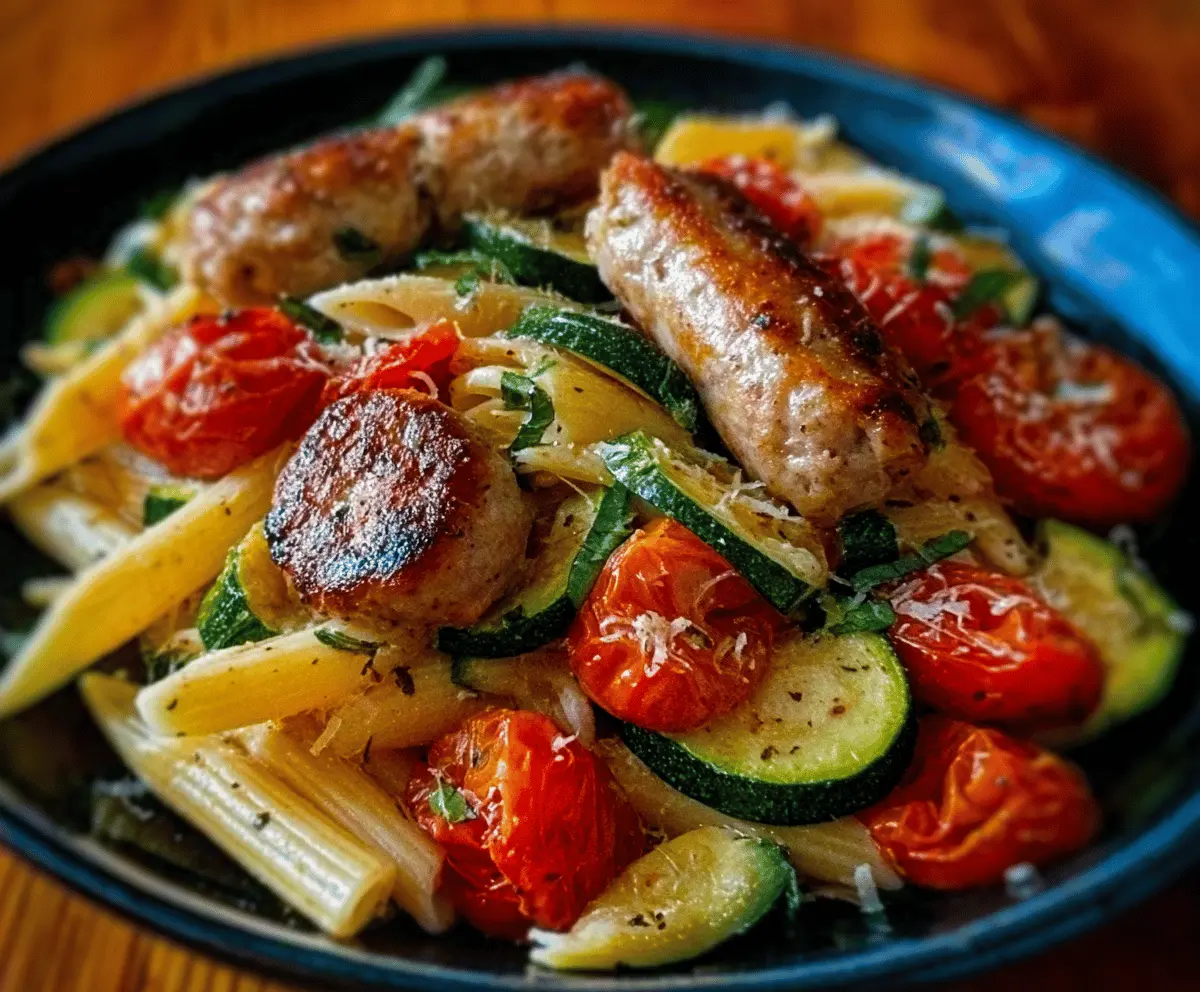 Healthy Chicken Sausage Pasta with Zucchini & Tomatoes