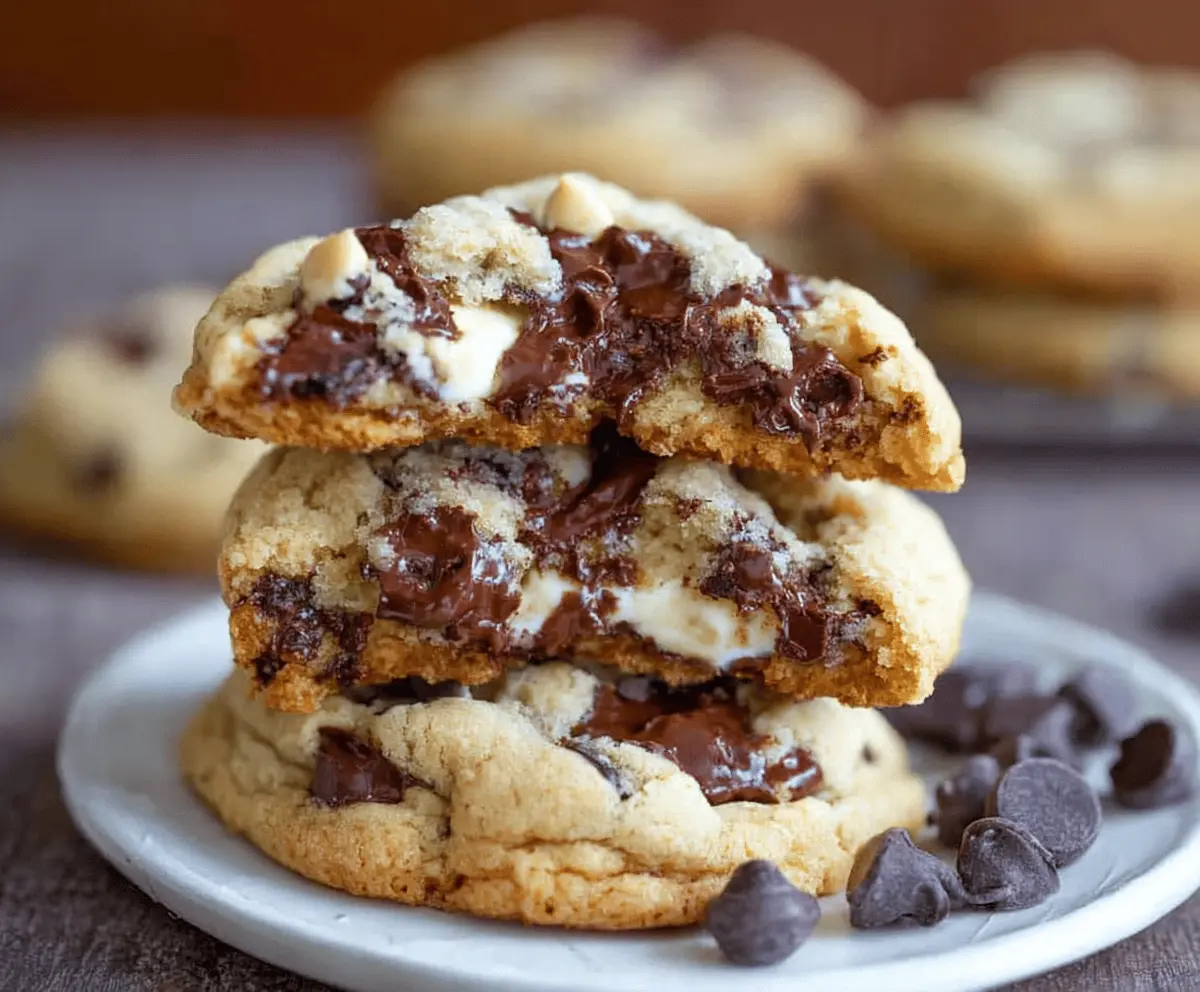 Delicious homemade chocolate chip cheesecake cookies with a golden-brown crust and gooey chocolate chips, perfect for dessert or snack time.