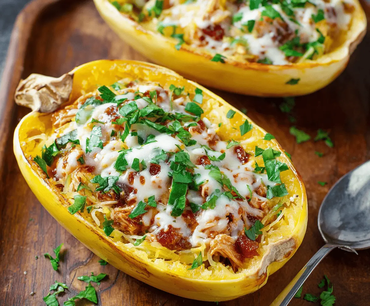 Colorful and nutritious spaghetti squash dinner recipe featuring roasted squash topped with fresh herbs and vegetables.