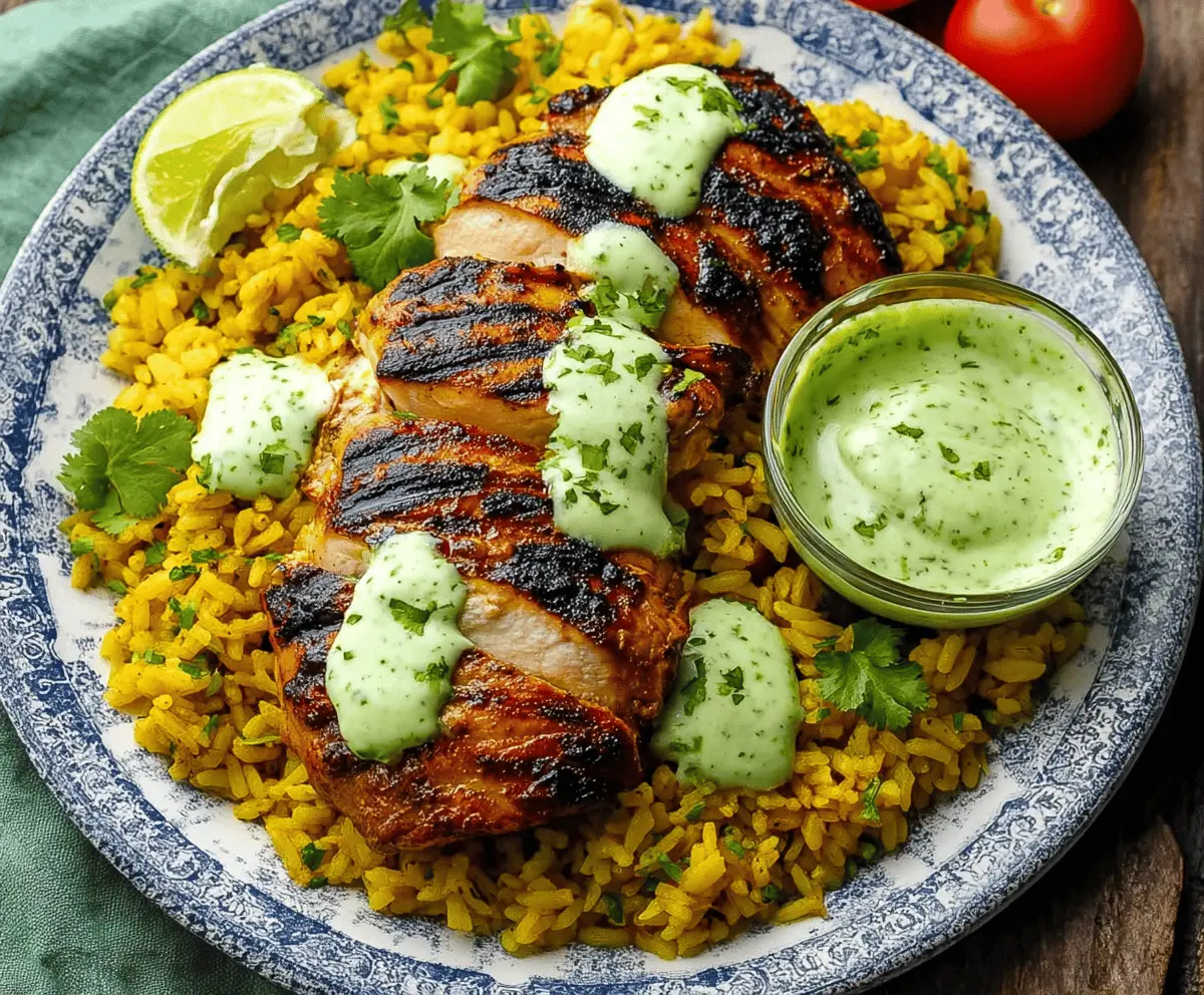 Easy Peruvian Chicken and Rice Recipe with Tangy Green Sauce