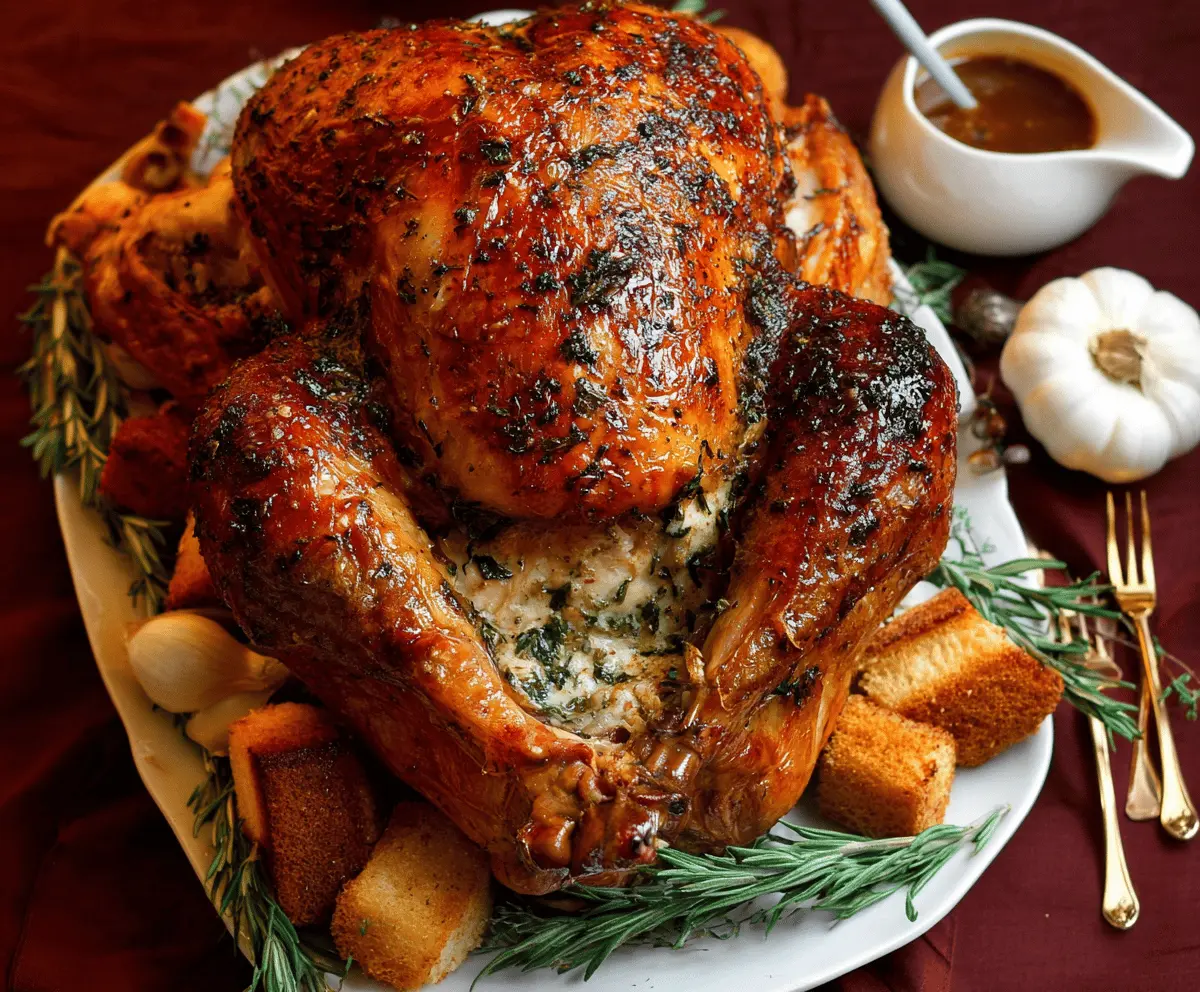 Garlic Herb Butter Roast Turkey Recipe – Juicy & Flavorful Holiday Roast