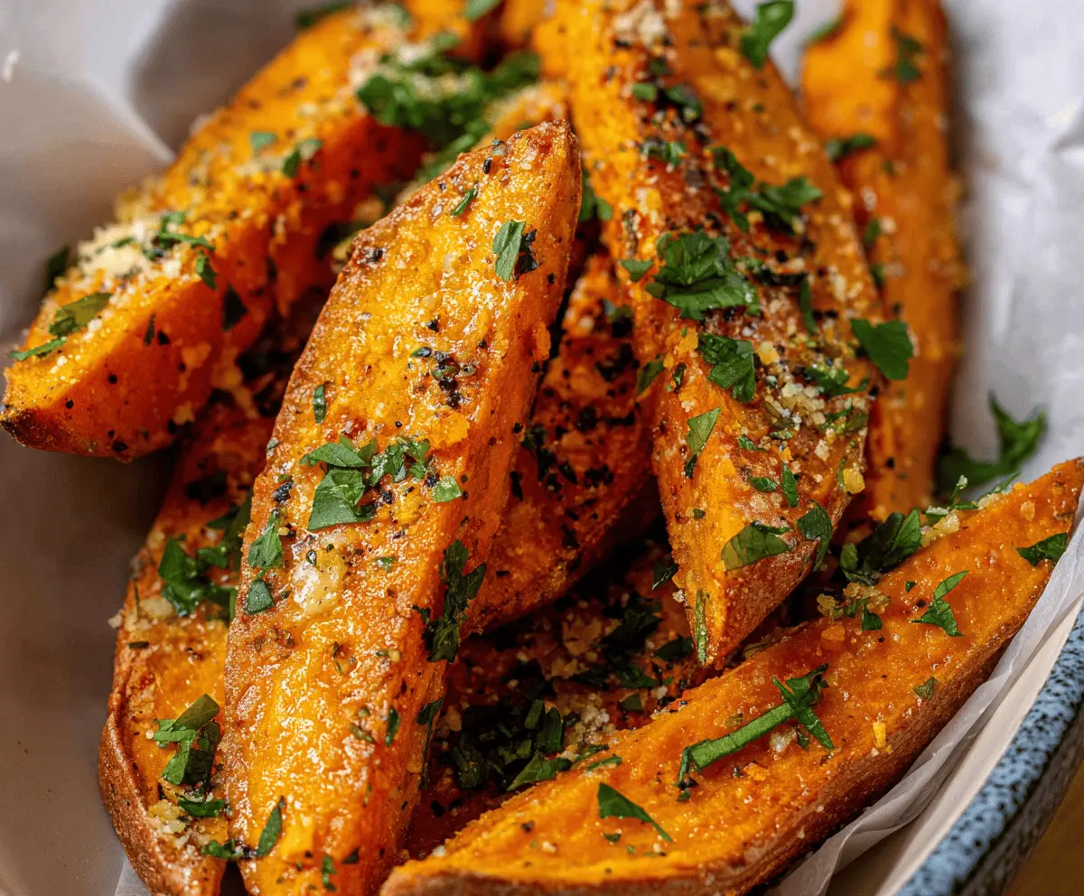 Garlic Parmesan Sweet Potato Wedges Recipe — Crispy & Flavorful