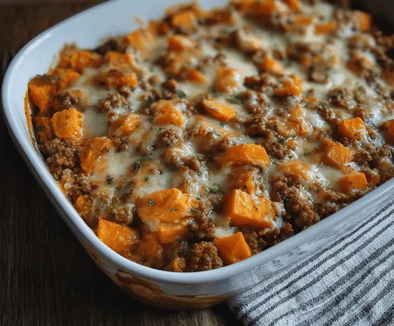 healthy ground turkey and sweet potato bake for dinner