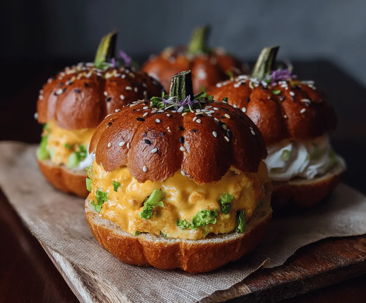 Delicious pumpkin-shaped sliders with colorful toppings, perfect for Halloween parties and fall celebrations