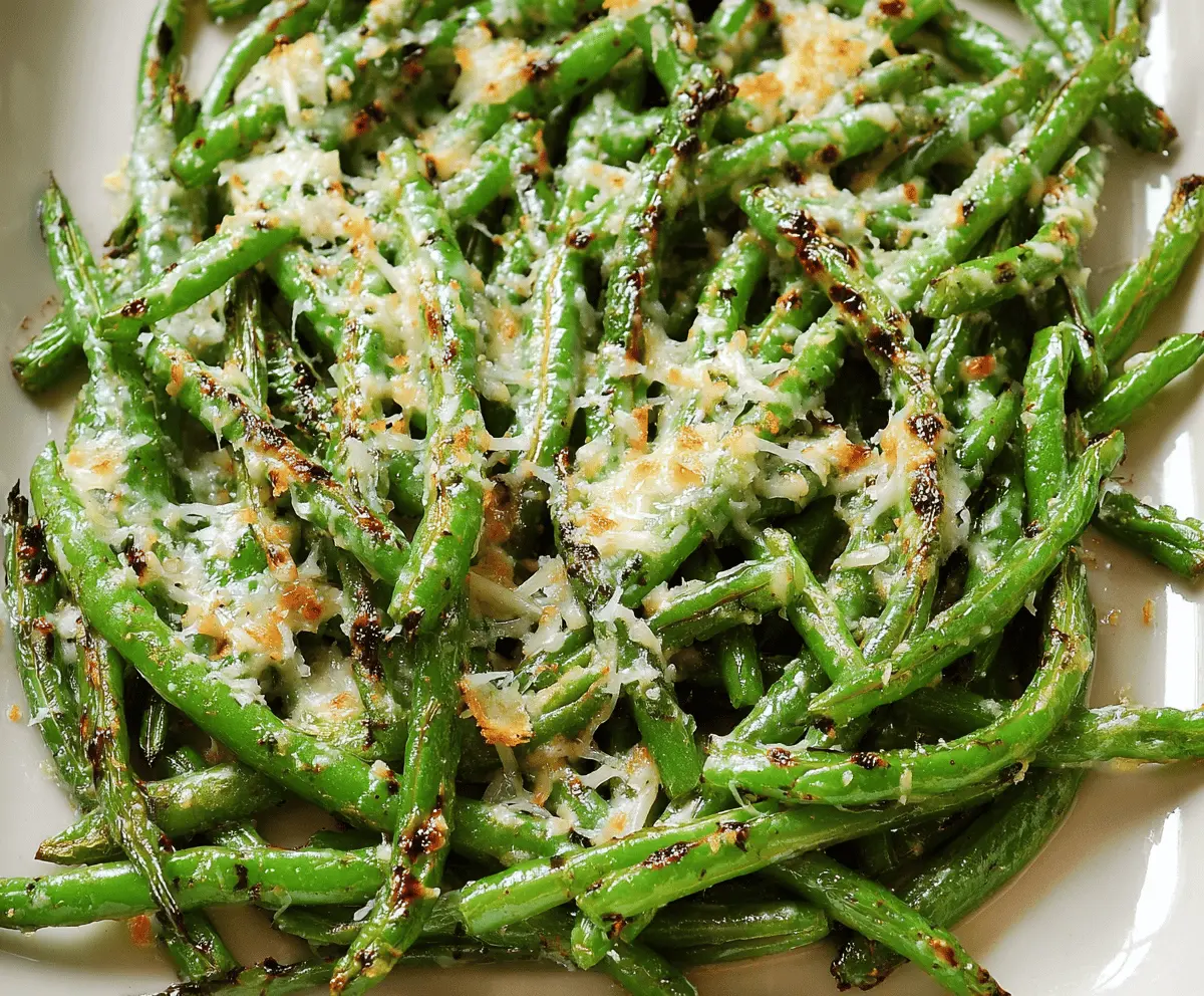 Fresh roasted green beans topped with grated Parmesan cheese, served as a delicious and healthy side dish