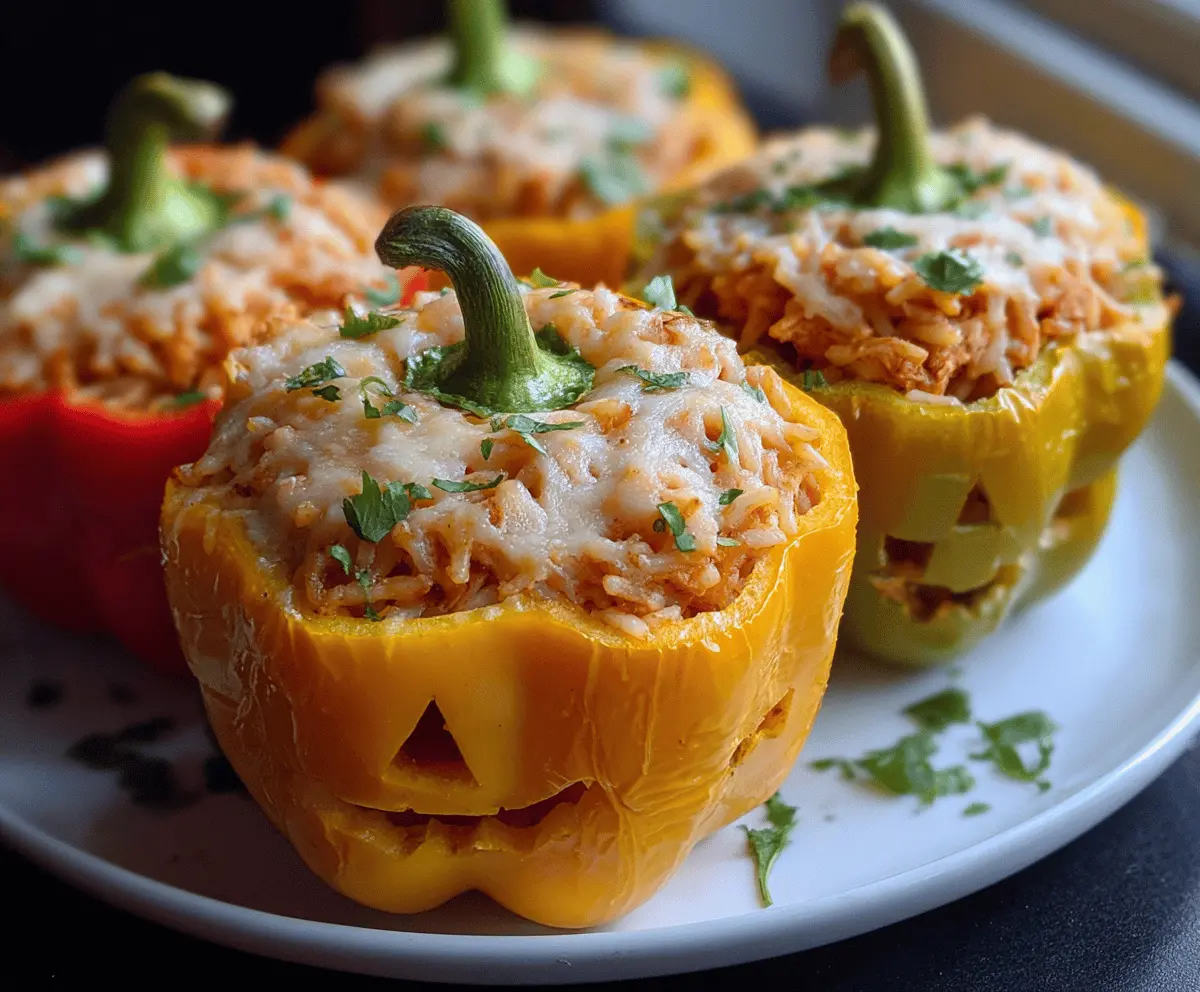 Halloween Shredded Chicken & Rice Stuffed Peppers Recipe
