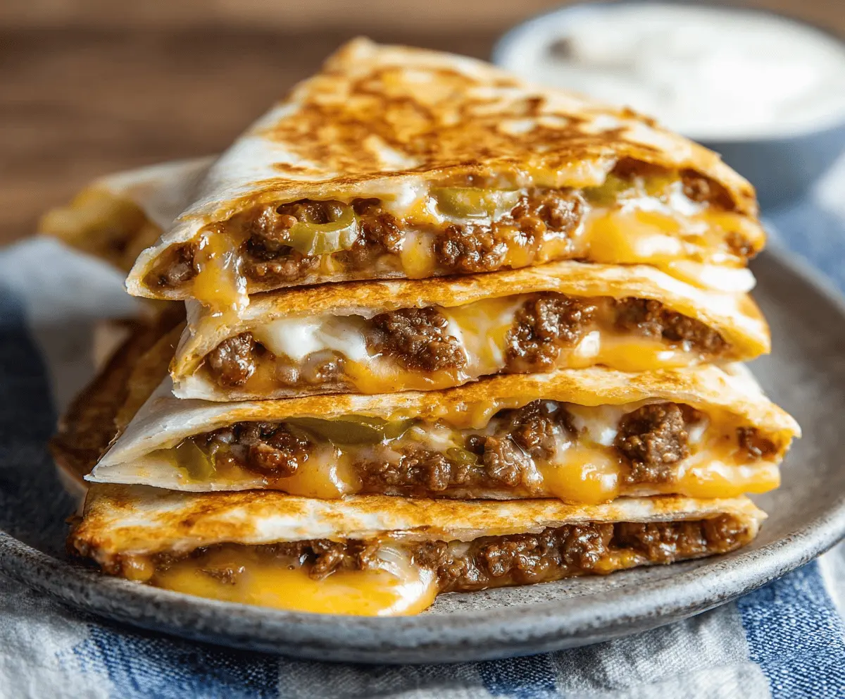 Delicious Smashburger Quesadillas with melted cheese, crispy golden tortilla, and savory filling ready to serve