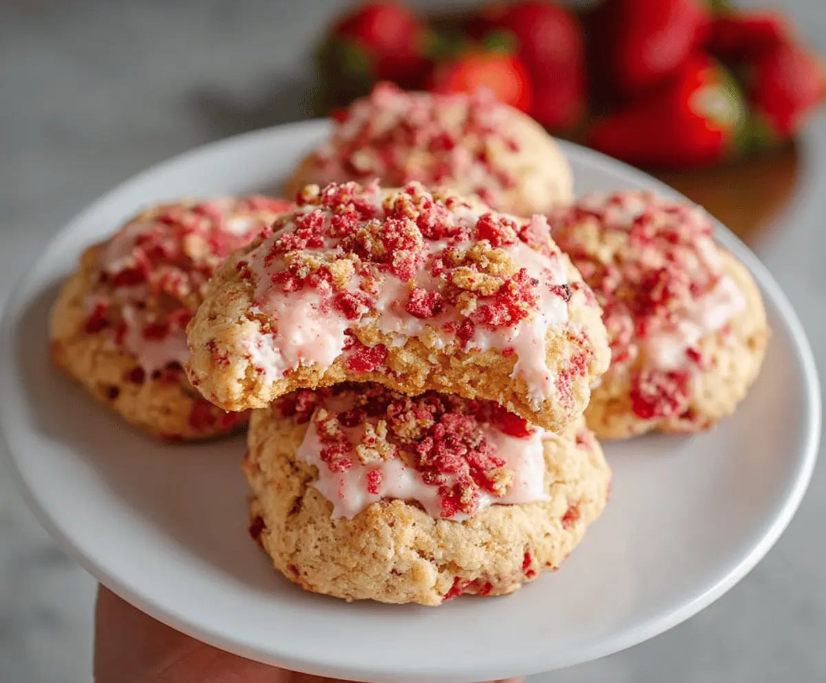 Delicious homemade strawberry crunch cookies with crunchy topping and fresh strawberry filling, perfect for dessert or snack