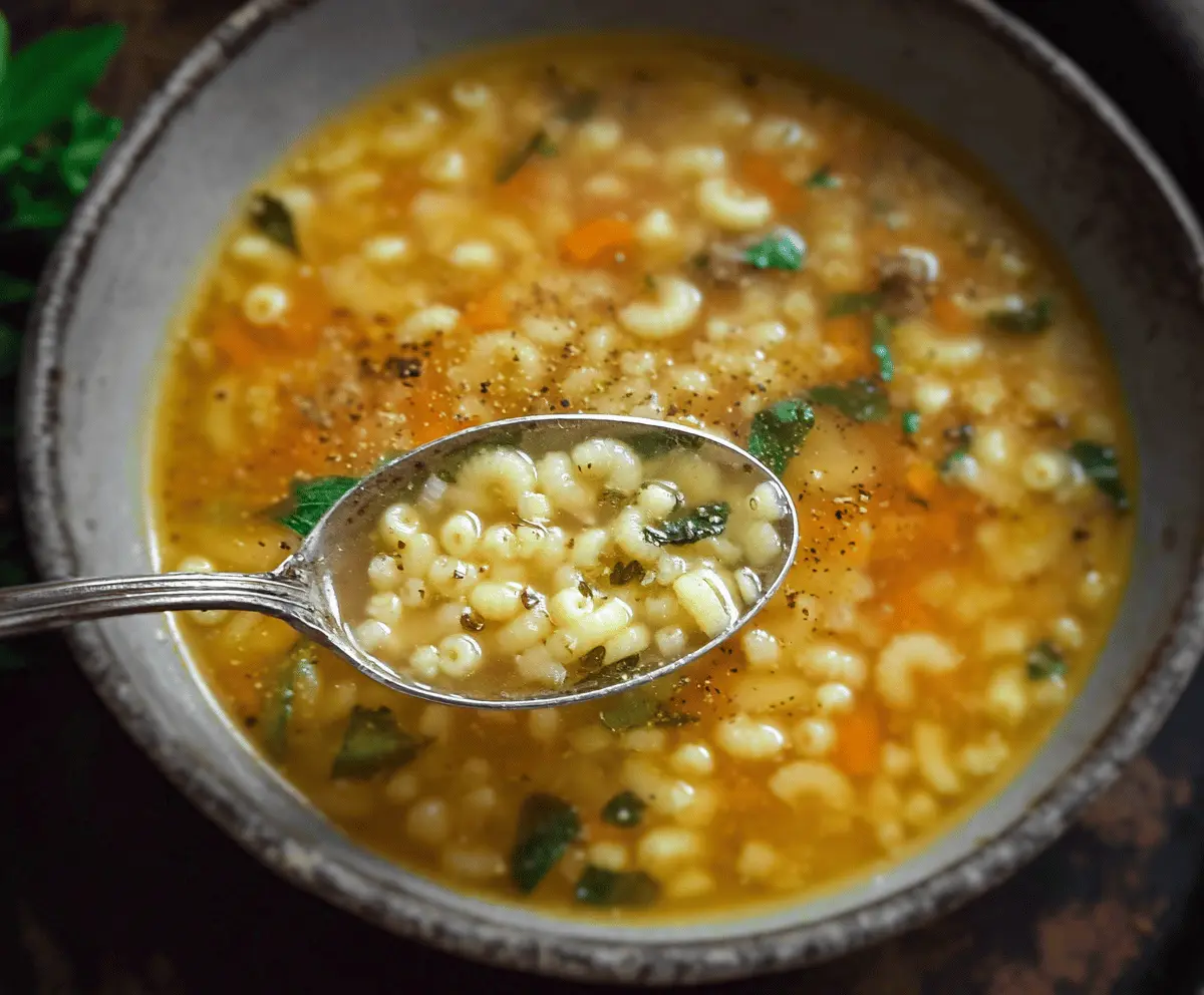Creamy Italian Penicillin Soup with fresh herbs, vegetables, and cheese, served in a bowl for a comforting, healing meal.