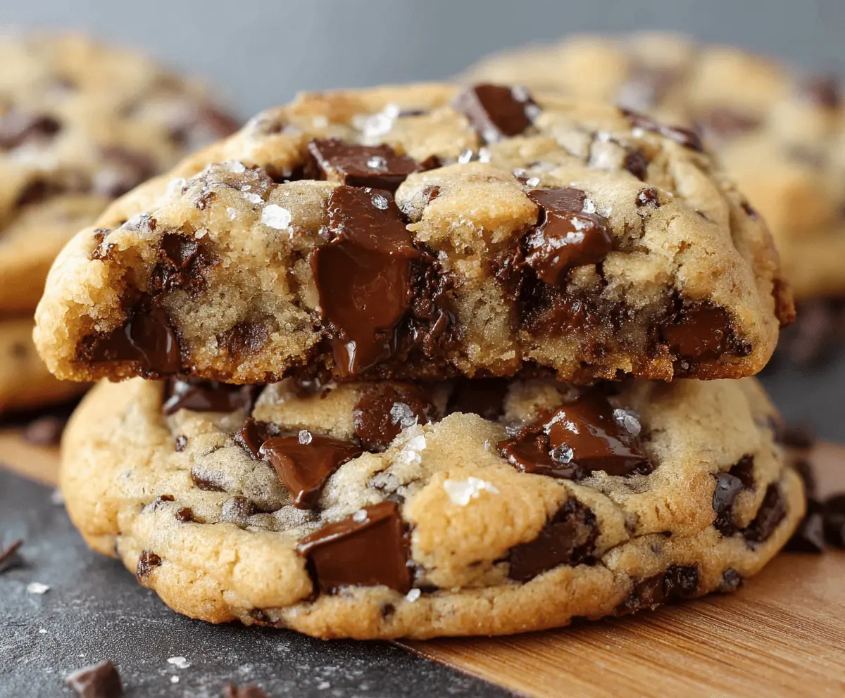 Ultra thick bakery-style chocolate chip cookies with crispy edges and gooey centers, perfect for satisfying sweet cravings