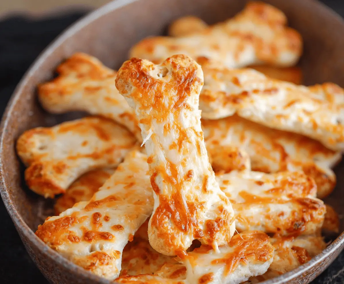 Delicious cheesy breadstick bones for Halloween appetizers, perfect for spooky party celebrations