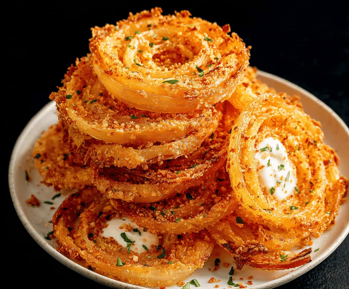 Crispy Parmesan Onion Ring Chips on a plate, golden and crunchy, perfect for a snack or appetizer.