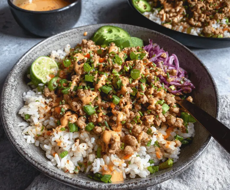 Ground Turkey Rice Bowls with Bang Bang Sauce