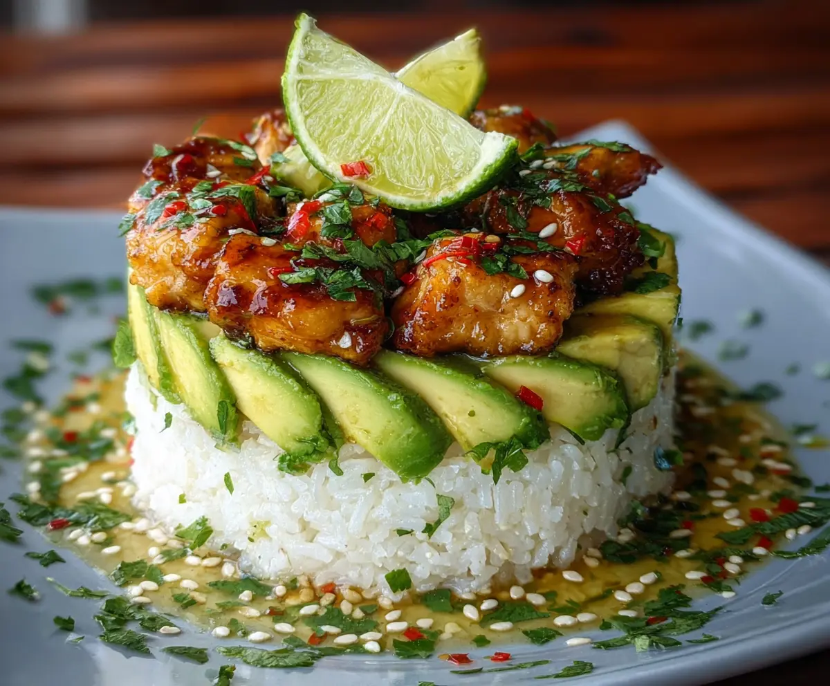 Easy Honey Lime Chicken & Avocado Rice Stack
