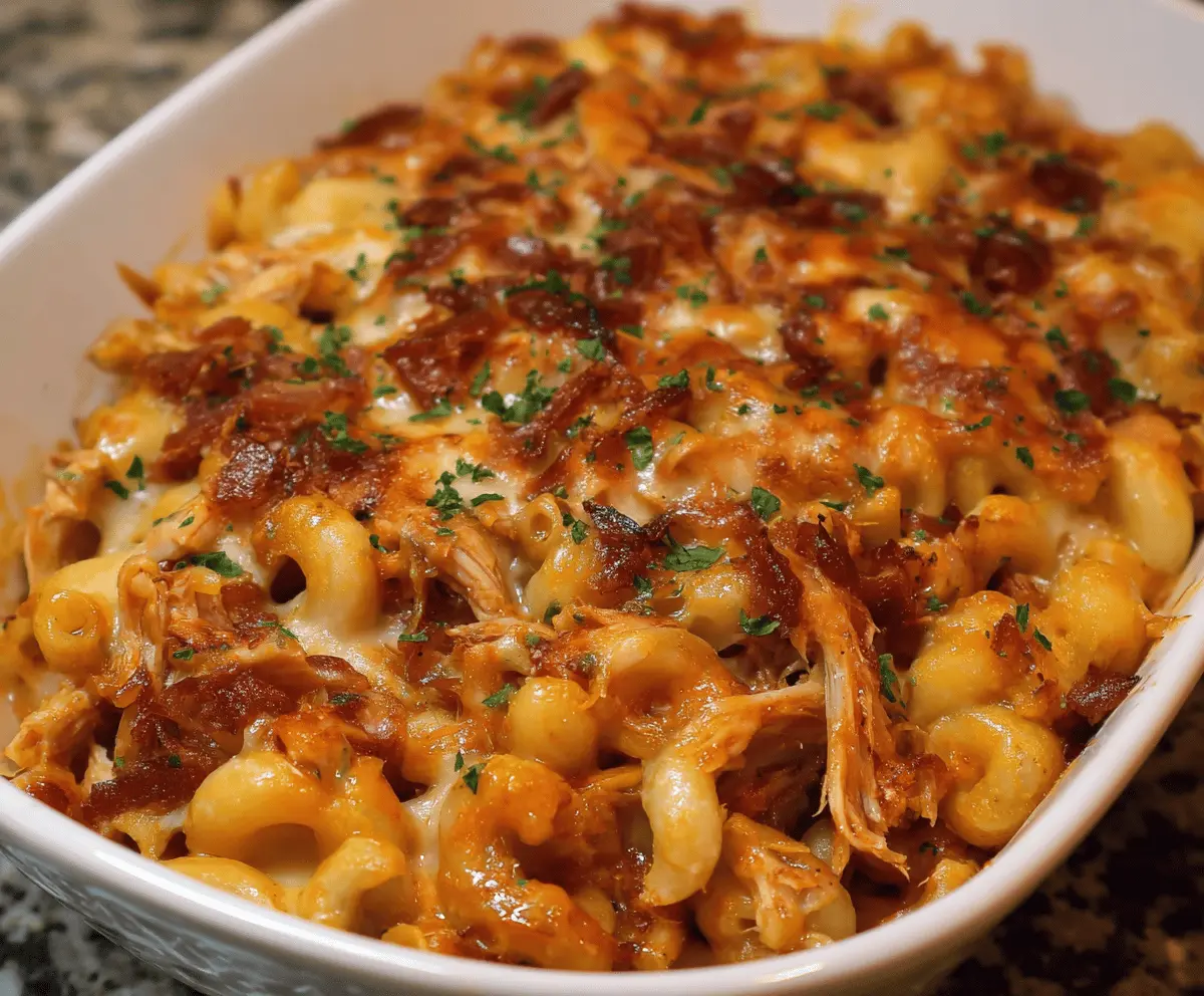 Easy Shredded BBQ Chicken Mac & Cheese