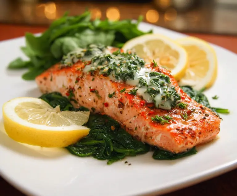 Baked Salmon With Spinach